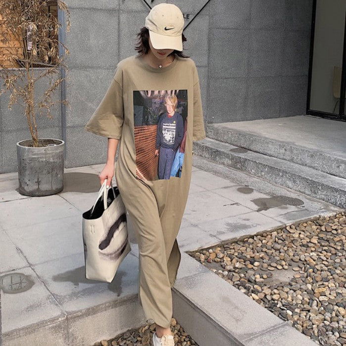 Casual Women Print Short Sleeves Long T Shirts Dresses-Dresses-Light Green-M-Free Shipping Leatheretro