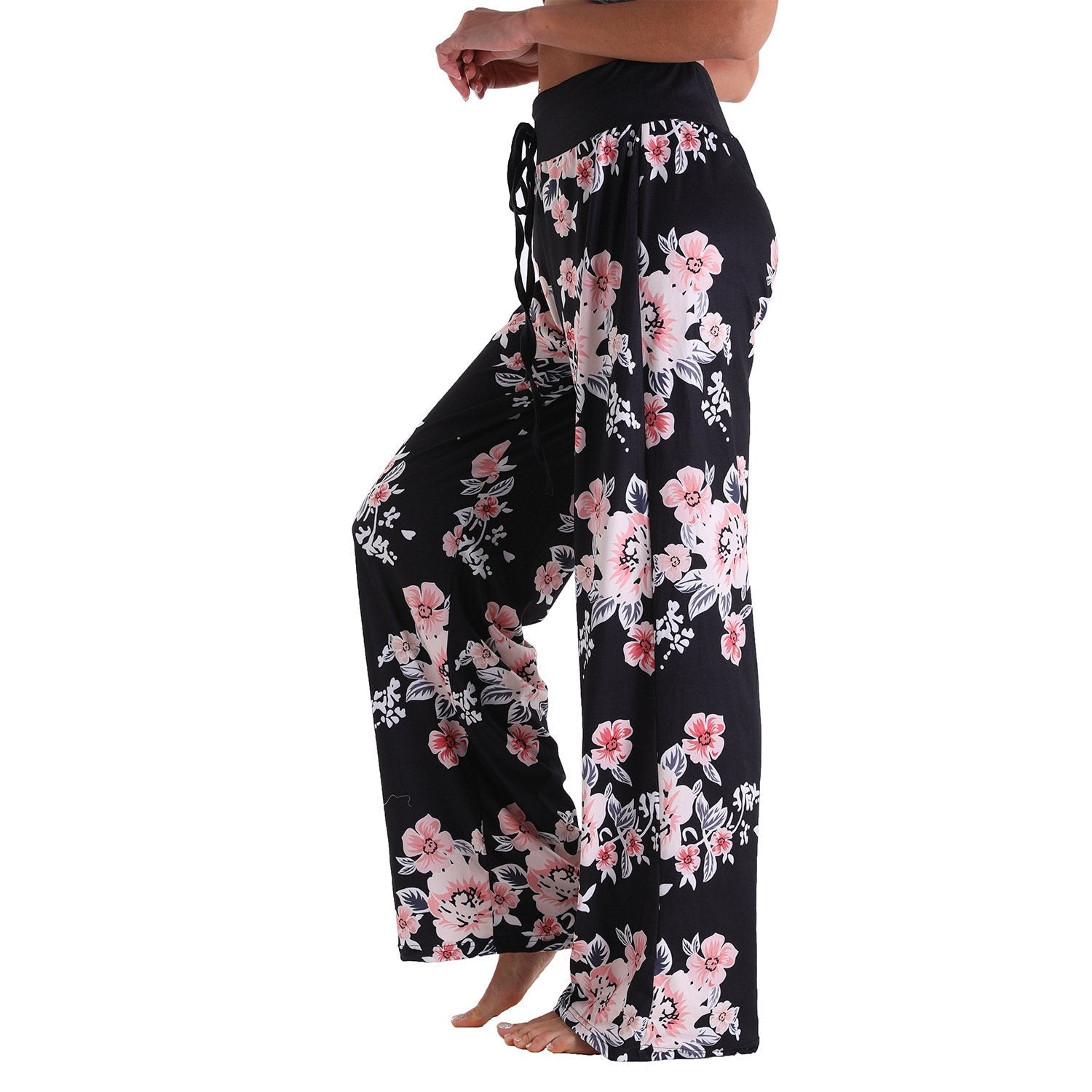 Casual Floral Print Women High Waist Trousers for Homewear-Pajamas-2011-S-Free Shipping Leatheretro