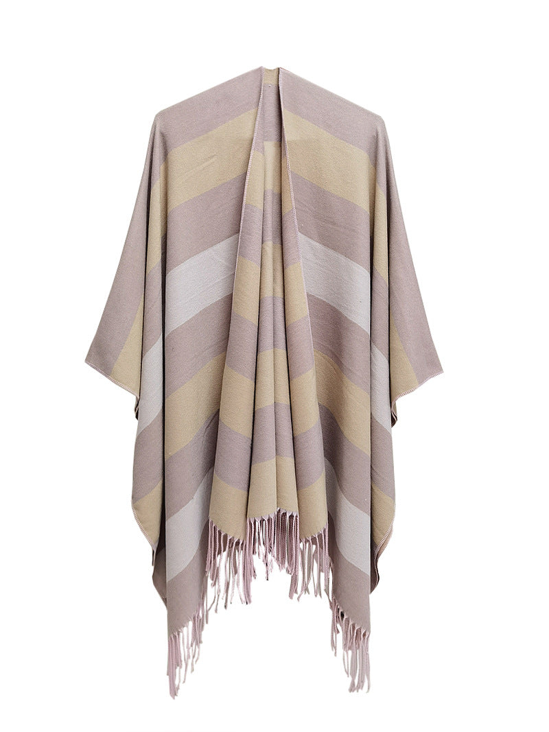 Fashion Traveling Shawls for Women-Scarves & Shawls-Khaki-Striped-150x130cm-Free Shipping Leatheretro