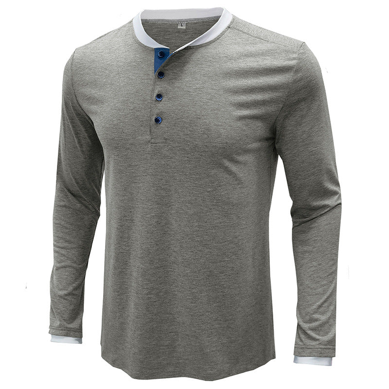 Leisure Fall Long Sleeves T Shirts for Men-Shirts & Tops-Light Gray-S-Free Shipping Leatheretro