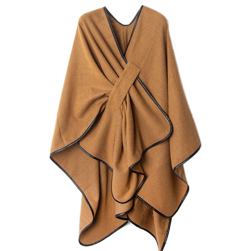 Casual Brown Shawl With Buckle Design for Women-Shawls-Brown-150cm-Free Shipping Leatheretro
