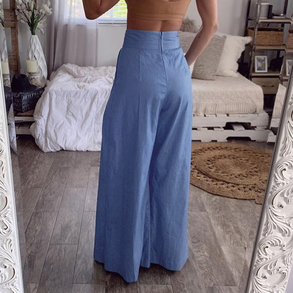 Casual High Waist Pocket Pants for Women-Pants-Dark Blue-M-Free Shipping Leatheretro