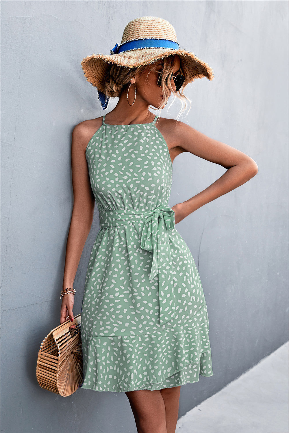 Summer Halter Irregular Mini Dresses-Dresses-Green-S-Free Shipping Leatheretro