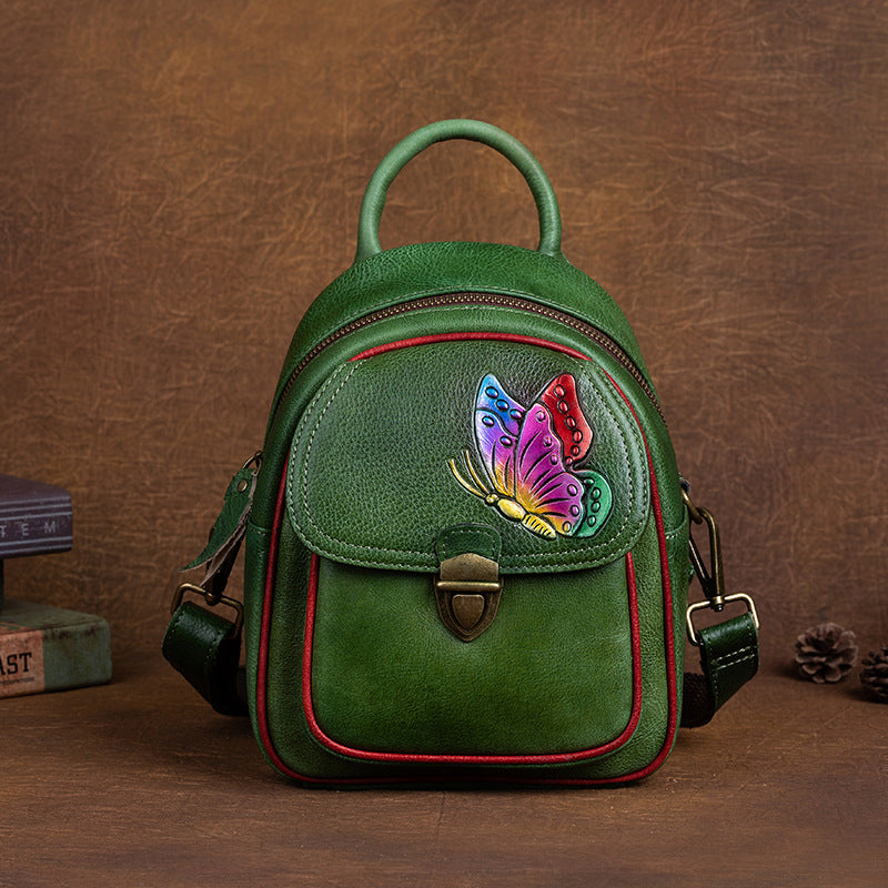 Vintage Vegetable Tanned Leather Backpack for Women 669-Backpacks-Gray-Free Shipping Leatheretro