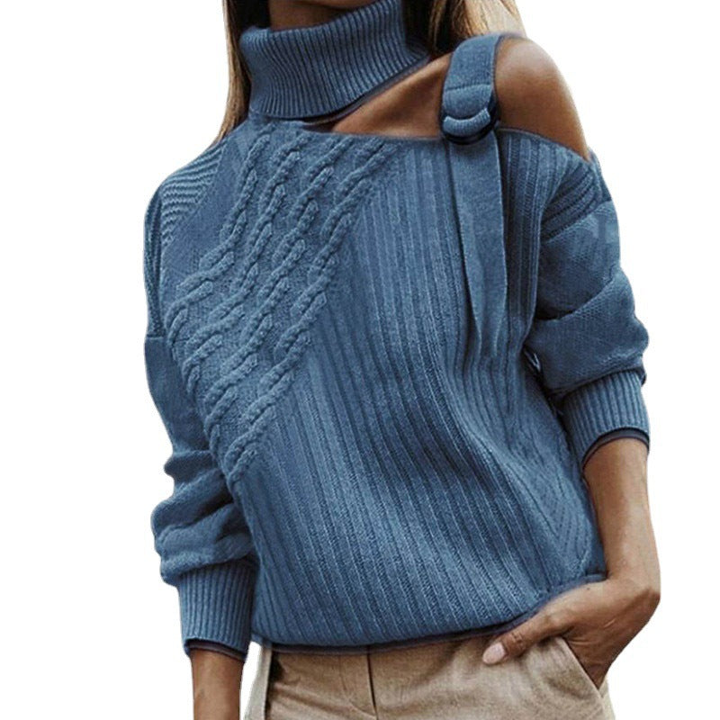 Casual Turtleneck Knitted Women Sweaters-Shirts & Tops-Khaki-S-Free Shipping Leatheretro