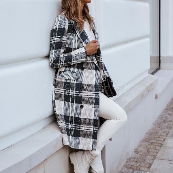 Fashion Women Plaid Woolen Overcoat for Winter-Gray-S-Free Shipping Leatheretro