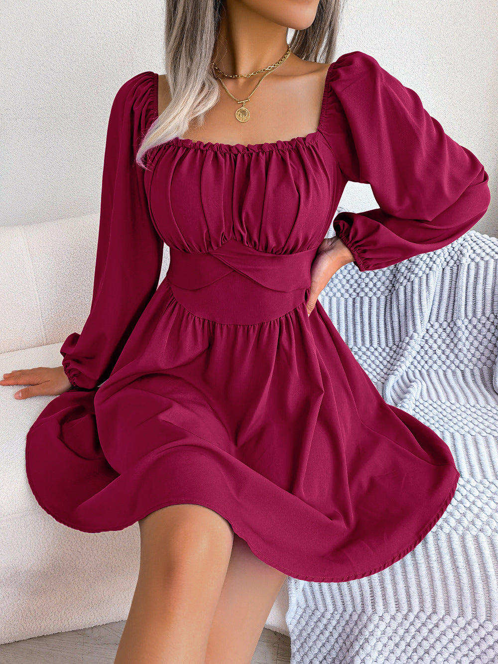 Casual Long Sleeves Short Daily Dresses-Dresses-White-S-Free Shipping Leatheretro