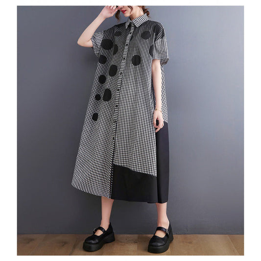 Vintage Dot Print Women Long Shirts Dresses-Dresses-Black-One Size-Free Shipping Leatheretro