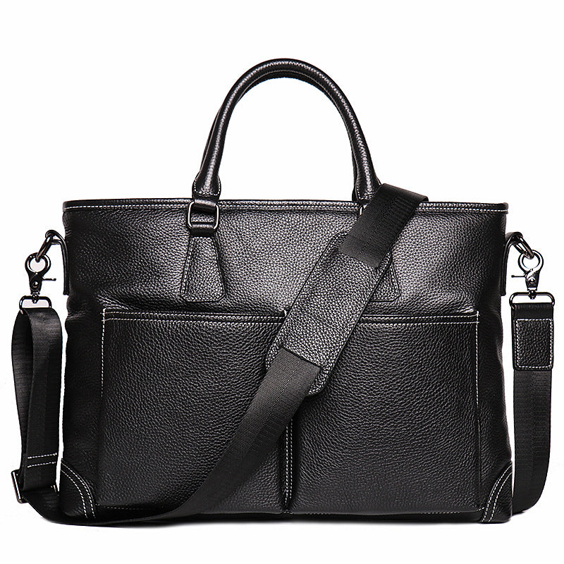 Black Cowhide Leather Business Computer Bags with Large Capacity 30242-Leateher Briefcase-Black-Free Shipping Leatheretro