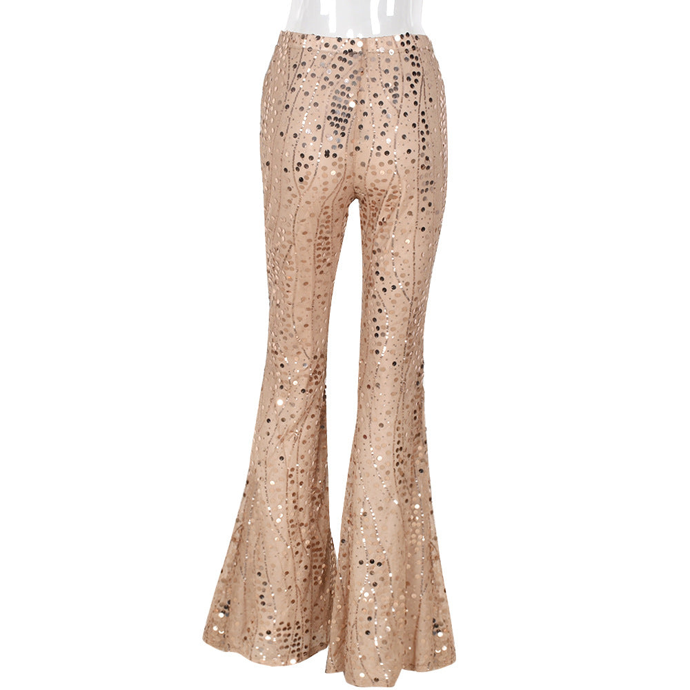 Gold Sequin Sexy Women Trumpet Pants-Pants-Gold-S-Free Shipping Leatheretro