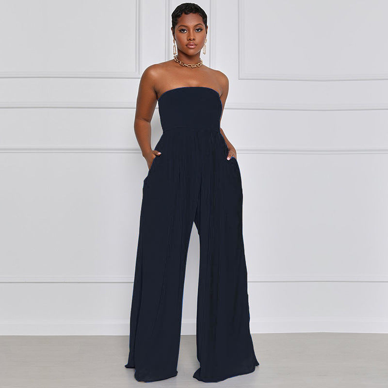 Sexy Strapless High Waist Chiffon Summer Jumpsuits-Suits-Black-S-Free Shipping Leatheretro