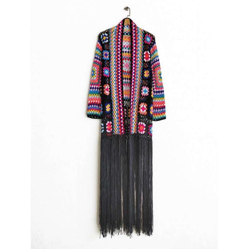 Colorful Crochet Irregular Tassels Coats for Women-Shirts & Tops-Black-S-Free Shipping Leatheretro