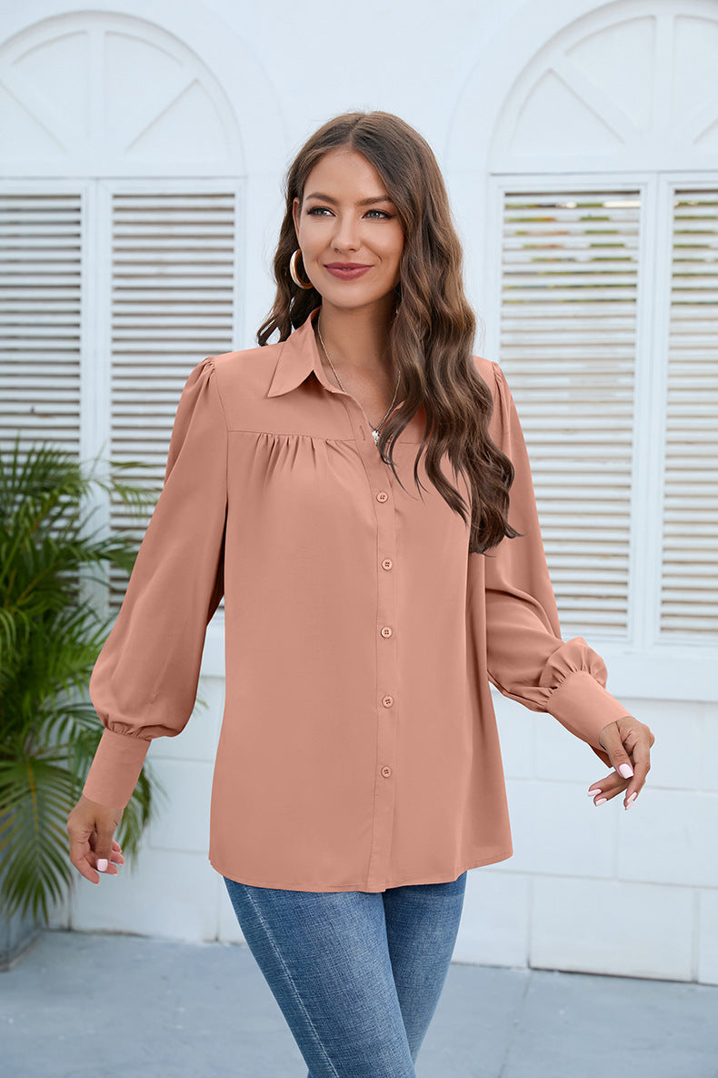 Casual Chiffon Long Sleeves Blouses for Women-Shirts & Tops-Bean Green-S-Free Shipping Leatheretro