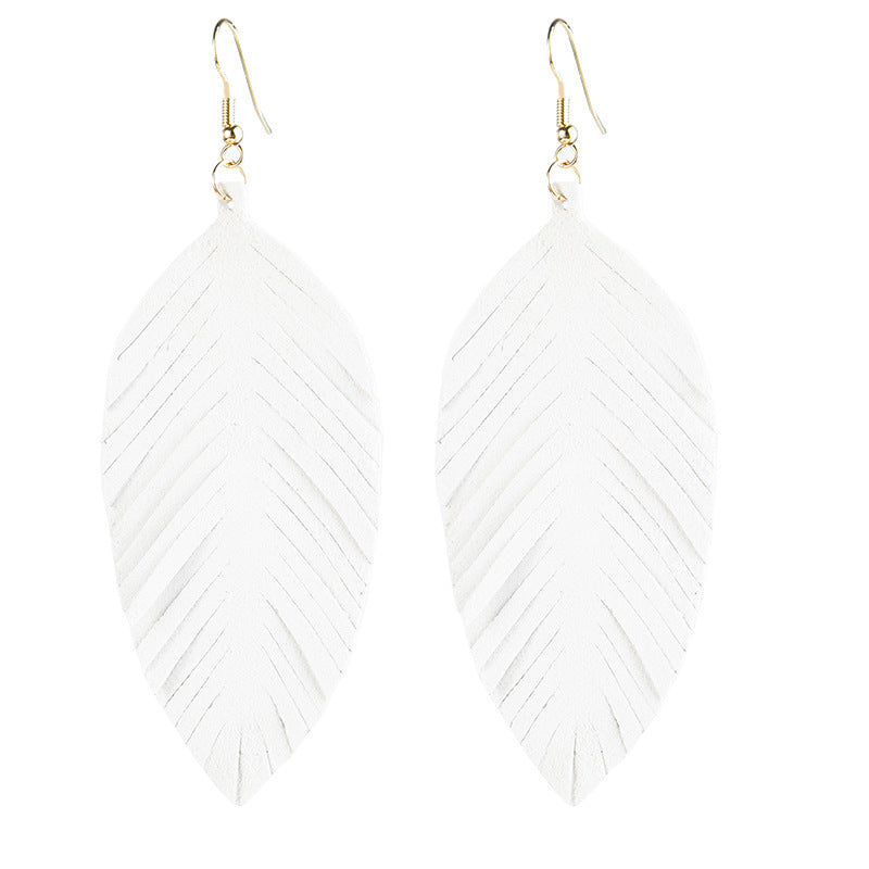 Leaves Designed Tassels Pu Leather Women Earrings-Earrings-11#-Free Shipping Leatheretro