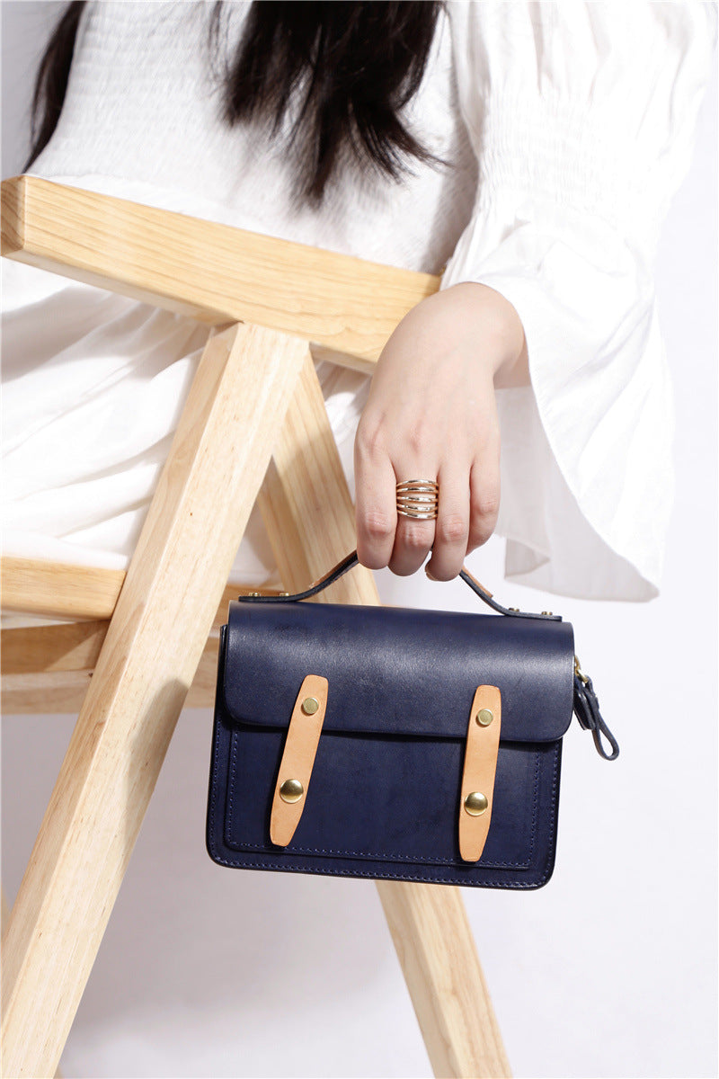 Cowhide Vege Tanned Leather Messager Handbag for Women 8025-Handbags-Brown-Free Shipping Leatheretro