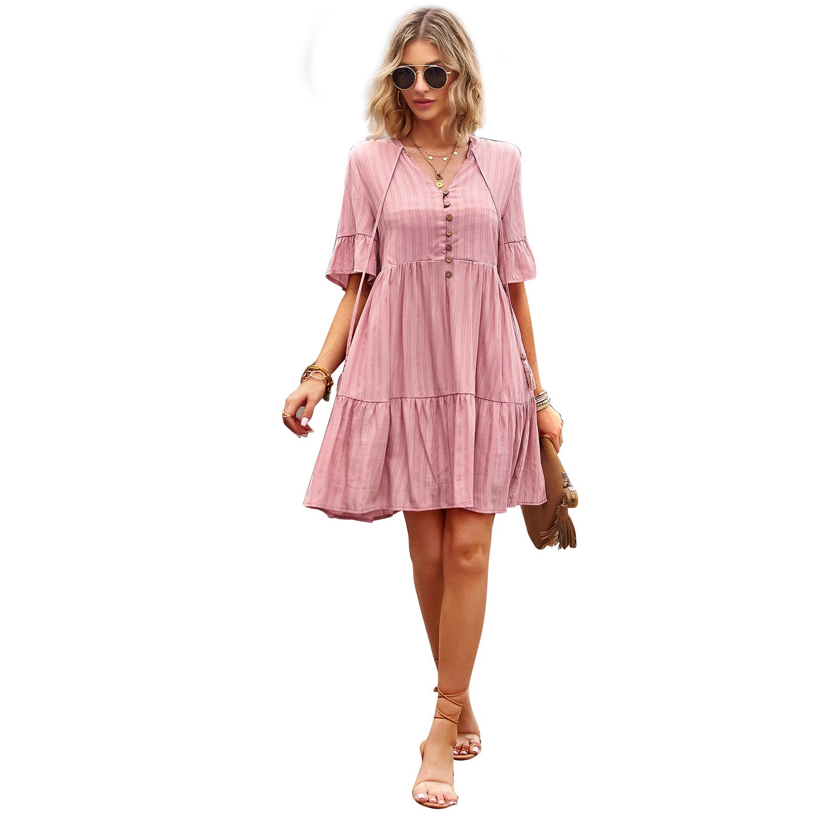 Fairy A Line Short Daily Dresses-Dresses-Pink-S-Free Shipping Leatheretro