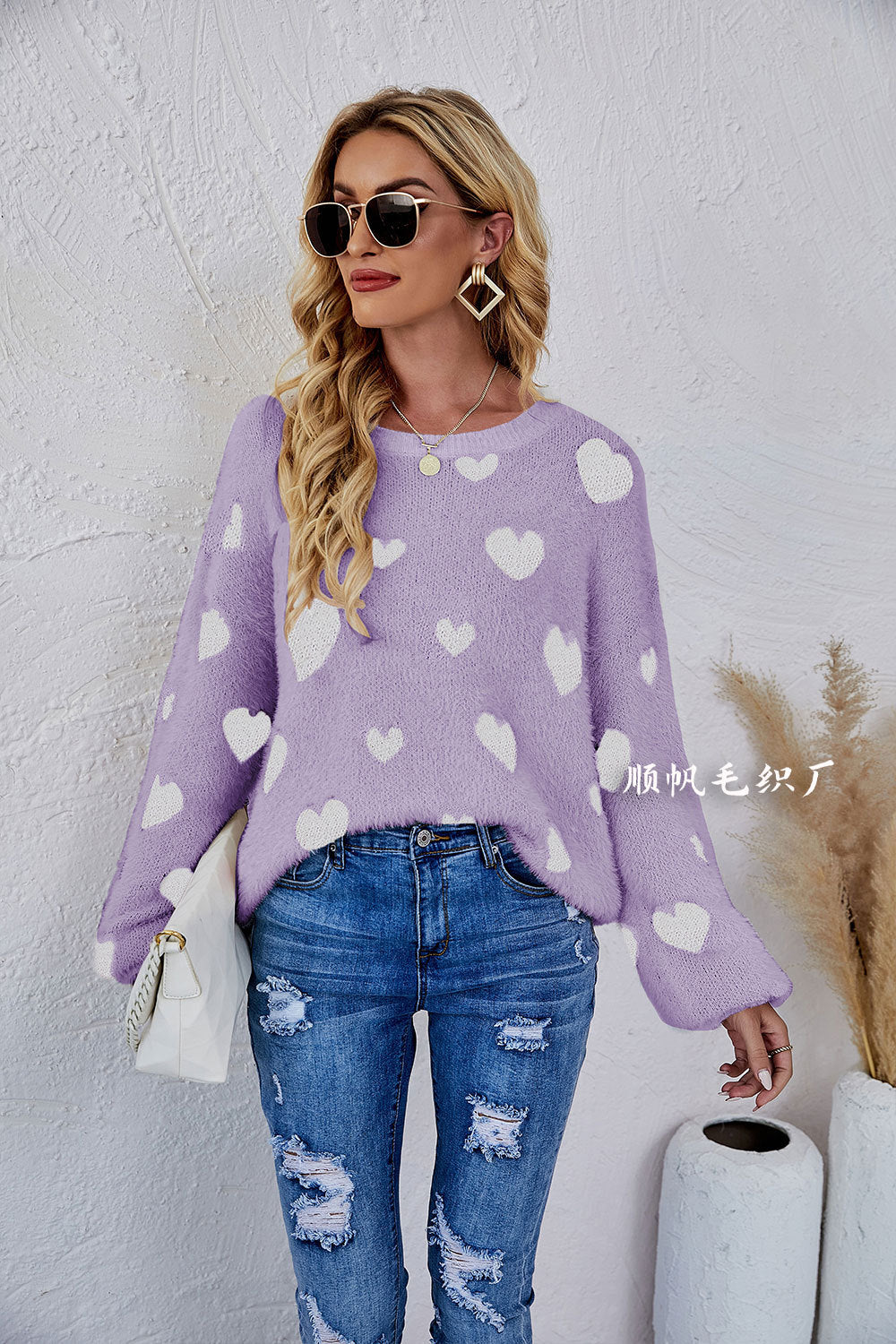 Casual Sweetheart Design Knitting Pullover Sweaters-Shirts & Tops-Purple-S-Free Shipping Leatheretro