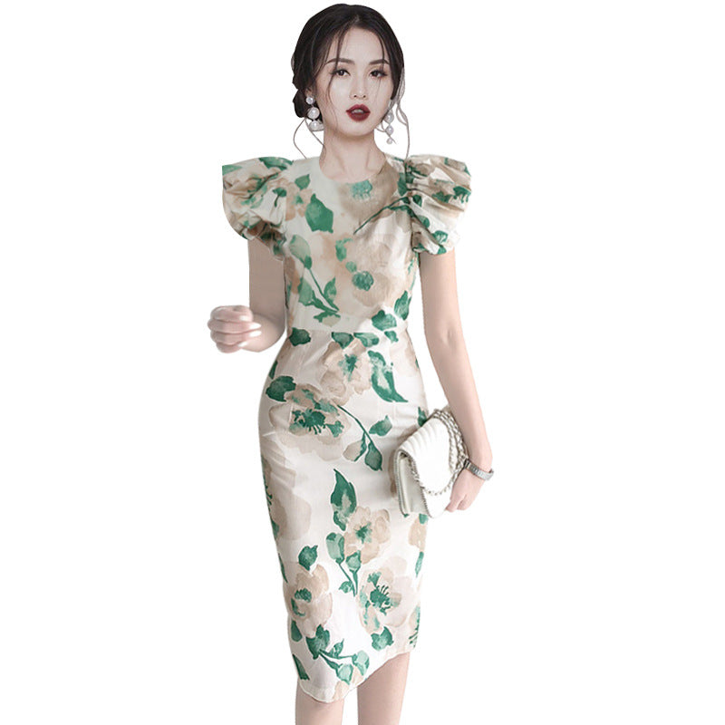 Elegant Summer Round Neck Green Leaf Women Sheath Dresses-Dresses-The same as picture-S-Free Shipping Leatheretro