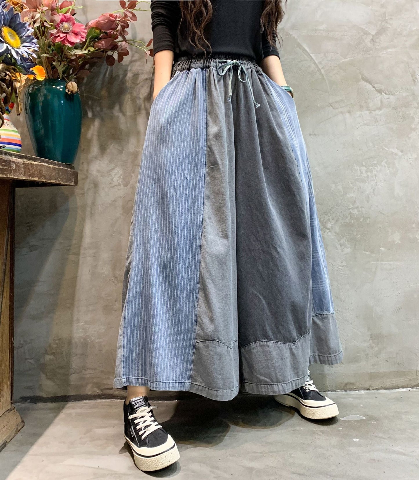 Fashion Old Style Wide Legs Pants Jeans-Pants-Blue-Color-Free Shipping Leatheretro