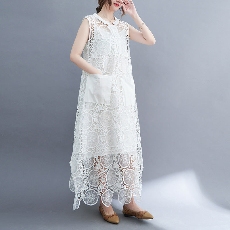 Vintage Lace Embroidery Sleeveless Two Pieces Dresses-Dresses-White-L-Free Shipping Leatheretro