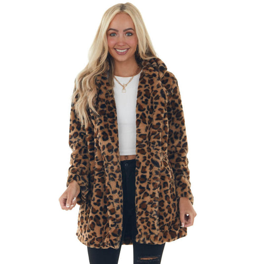 Fashion Leopard Faux Fur Women Overcoat-Outerwear-Leopard-S-Free Shipping Leatheretro