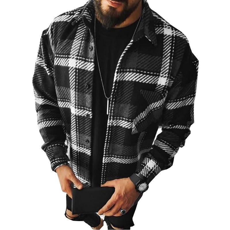 Casual Men Long Sleeves Fall Plaid Shirts-Style1-S-Free Shipping Leatheretro