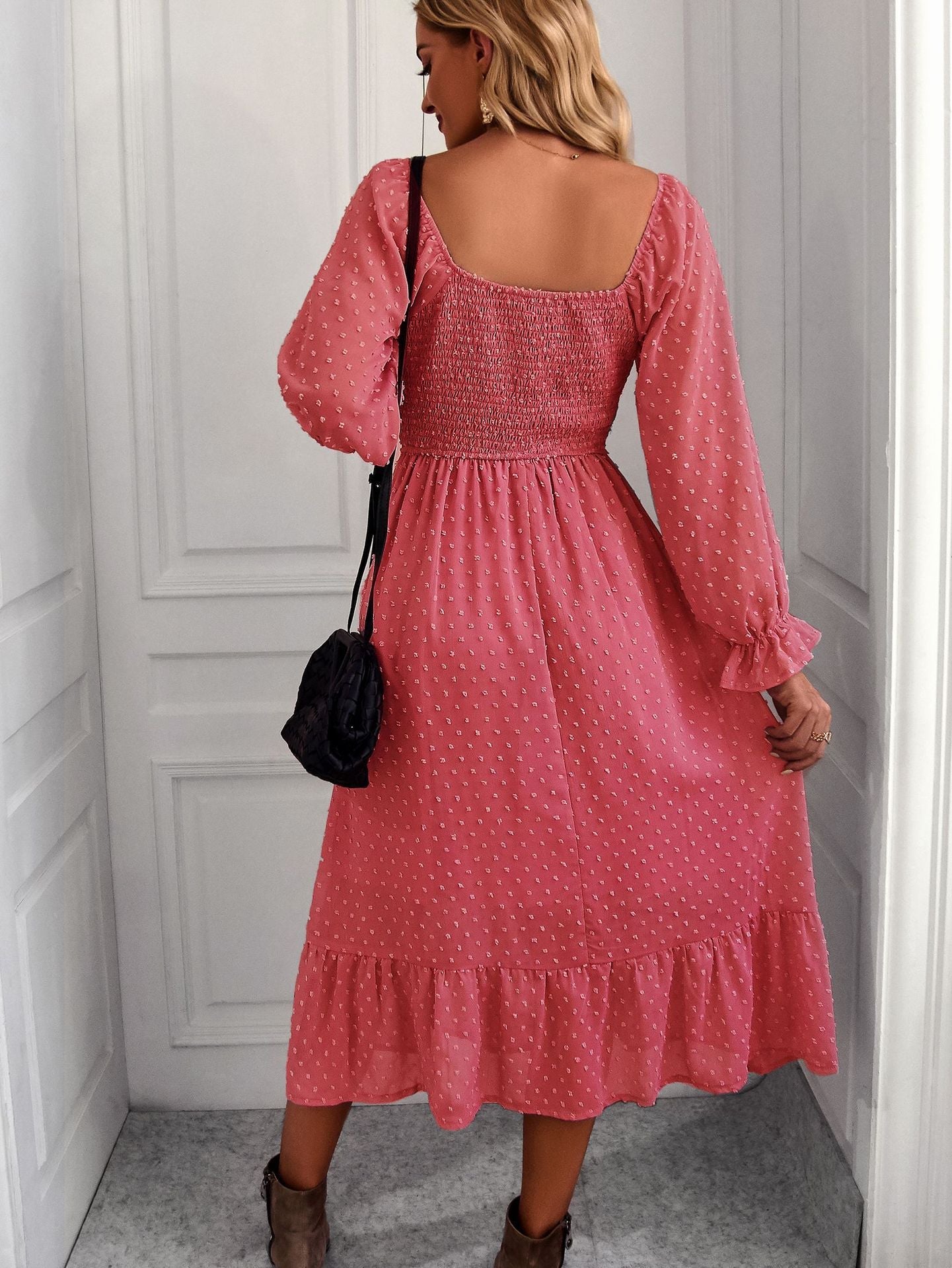 Elegant Square Neckline Summer Holiday Dresses-Dresses-Pink-S-Free Shipping Leatheretro