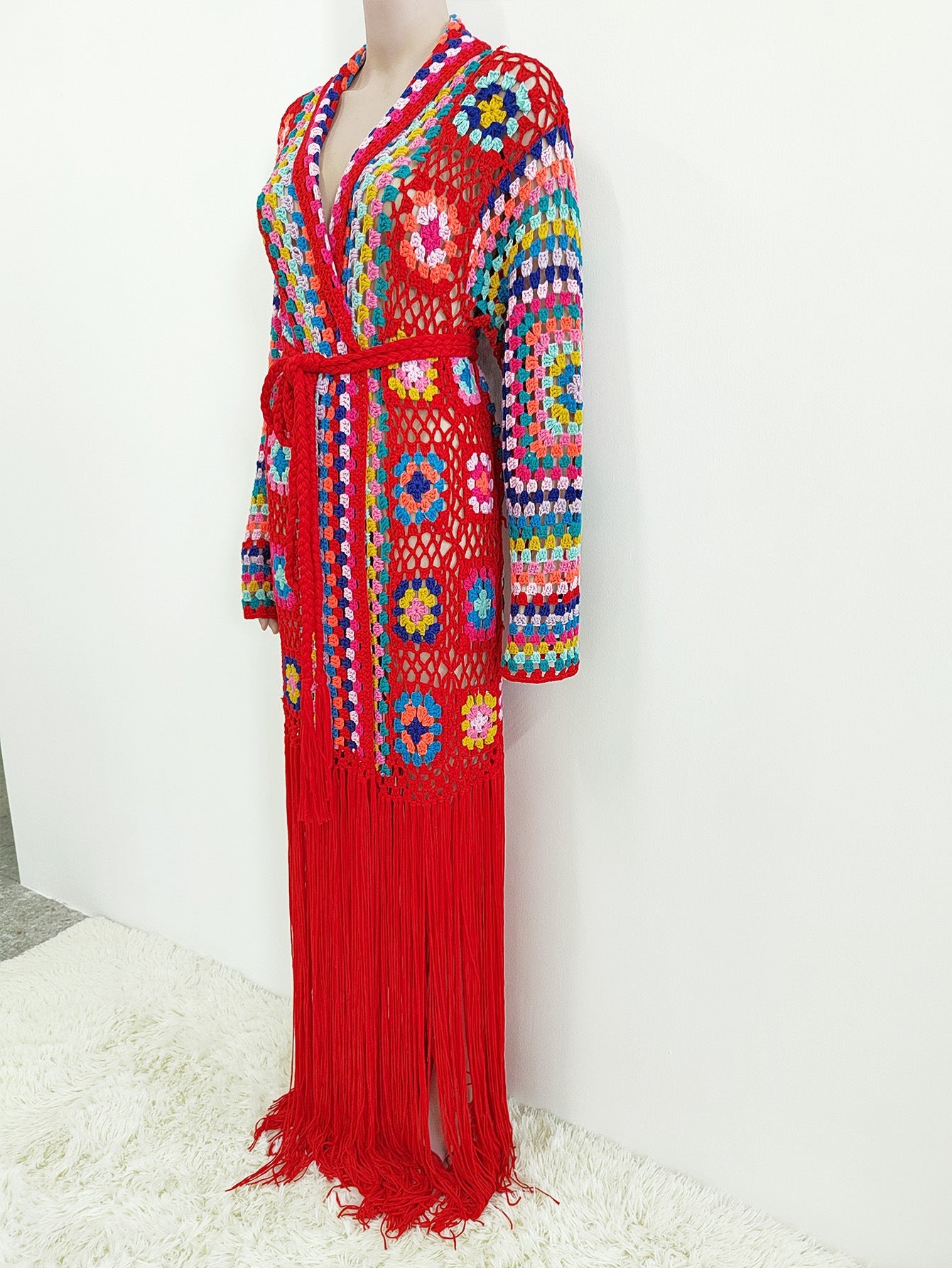 Colorful Crochet Irregular Tassels Coats for Women-Shirts & Tops-Black-S-Free Shipping Leatheretro