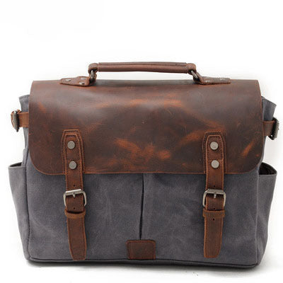 Vintage Waxed Leather Canvas Crossbody Bags for Men 1696-Leather Canvas Bag-Dark Gray-Free Shipping Leatheretro