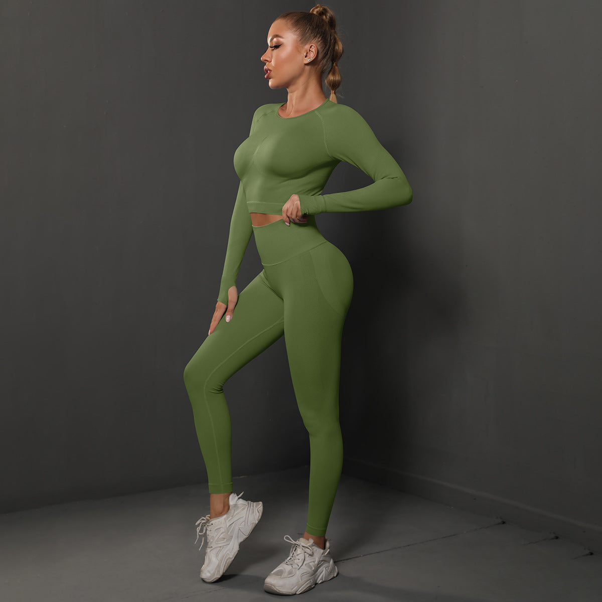 Fashion Simple Style Sports Yoga Suits for Women-Activewear-Army Green-S-Free Shipping Leatheretro
