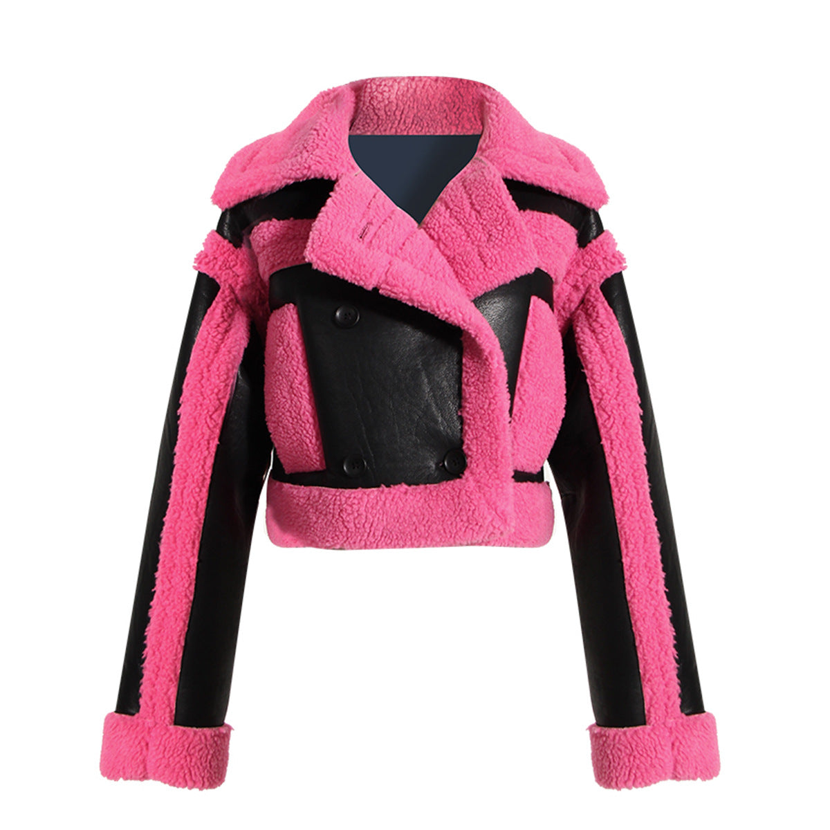 Designed Motorcycle Artificial Fur Jackets-Coats & Jackets-Rose Red-S-Free Shipping Leatheretro