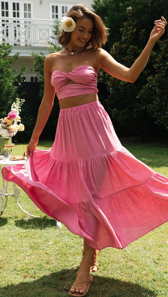 Sexy Women Strapless Tops and Skirts Suits-Dresses-Pink-S-Free Shipping Leatheretro