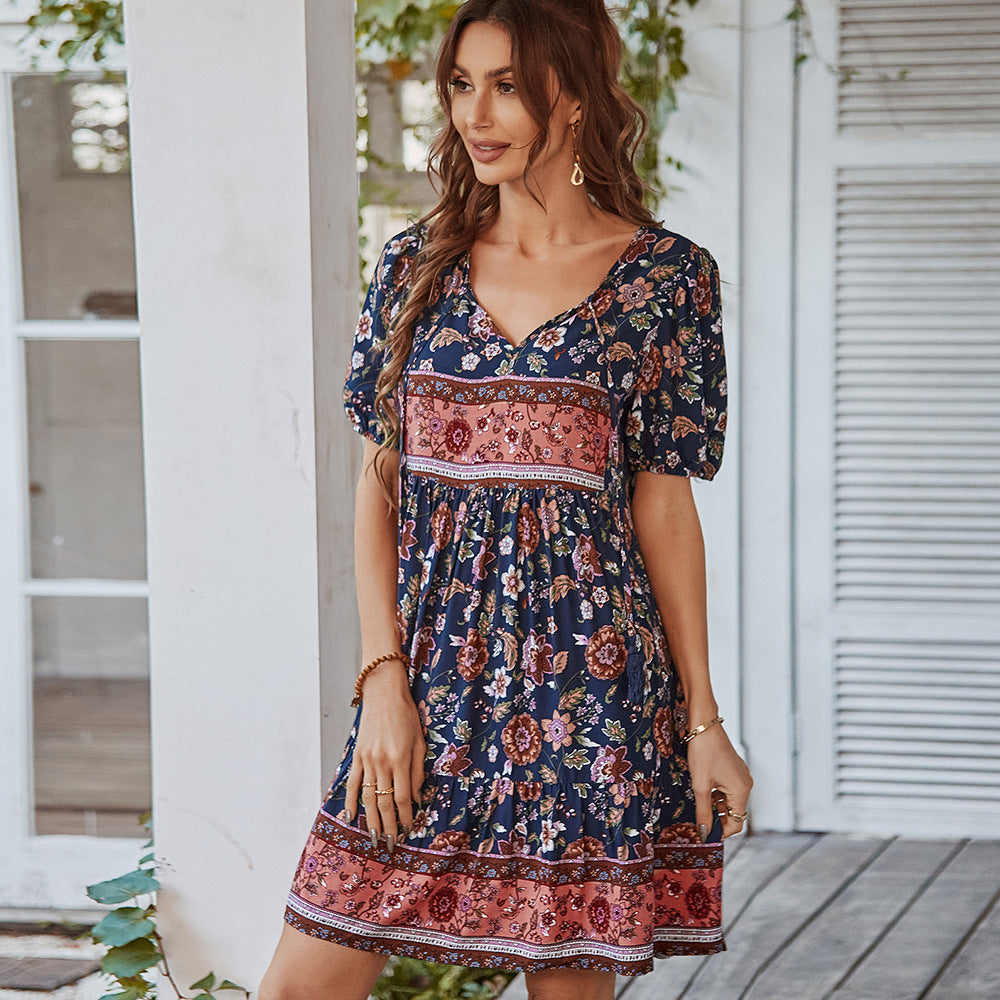 Casual Bohemian Summer Short Dresses-Dresses-Navy Blue-S-Free Shipping Leatheretro