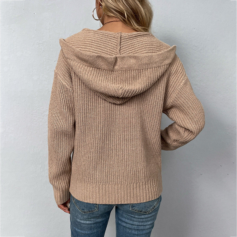 Fashion Zipper Knitted Cardigan Coats for Women-Coats & Jackets-Khaki-S-Free Shipping Leatheretro