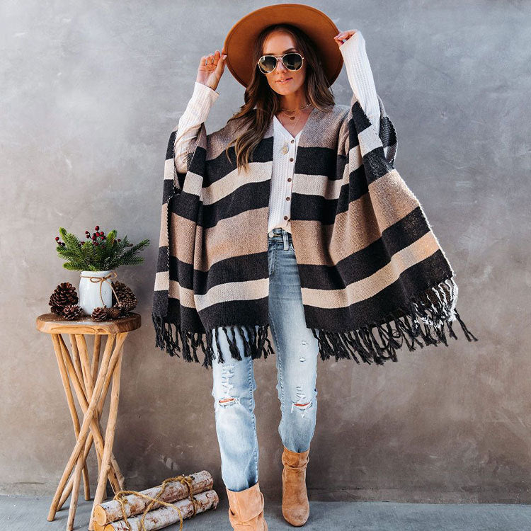 Women Plus Sizes Tassels Knitting Capes-Shirts & Tops-White-S-Free Shipping Leatheretro