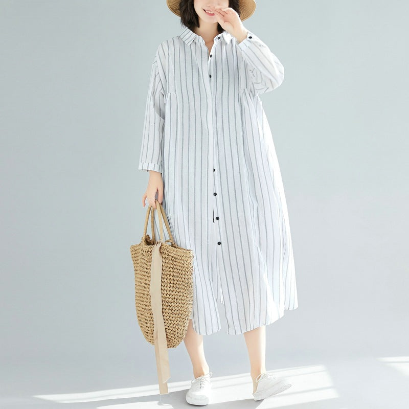 Linen Women Plus Sizes Long Shirts-Dresses-White-One Size-Free Shipping Leatheretro
