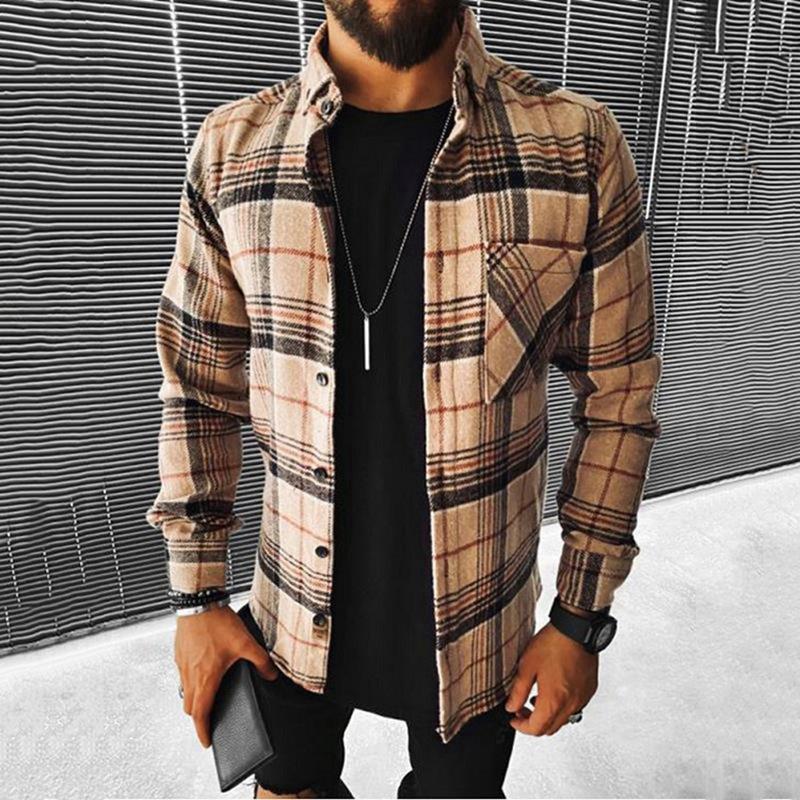 Casual Men Long Sleeves Fall Plaid Shirts-Style9-S-Free Shipping Leatheretro