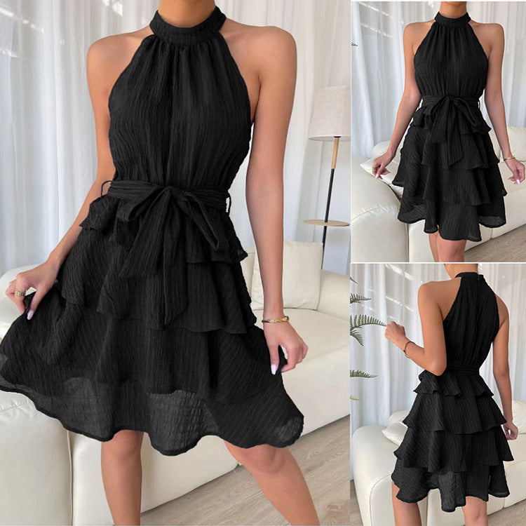 Casual Summer Sleeveless Ruffled Mini Dresses-Dresses-Black-S-Free Shipping Leatheretro
