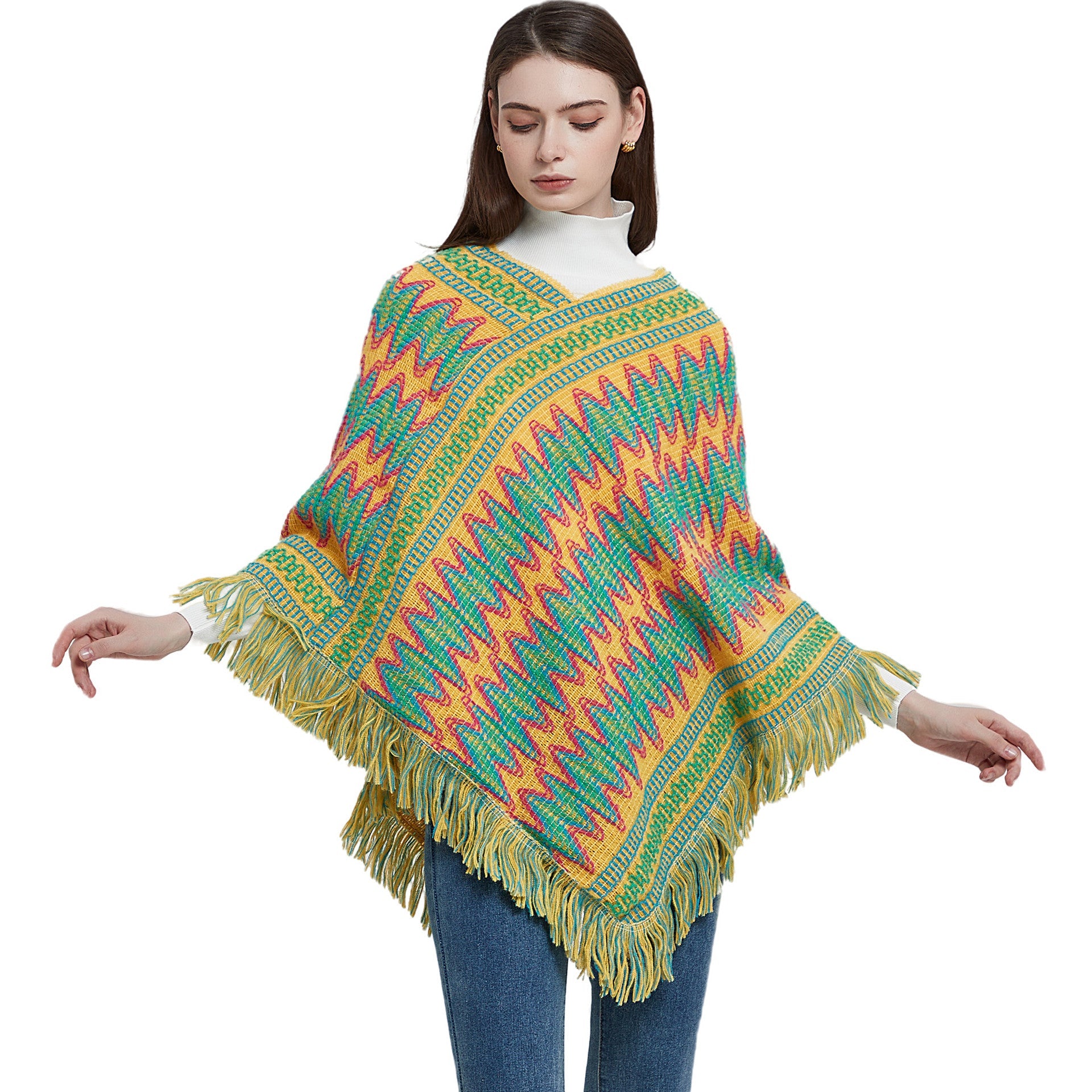 Winter Boho Shawl Capes for Women-Shawls-Khaki-80-100cm-Free Shipping Leatheretro