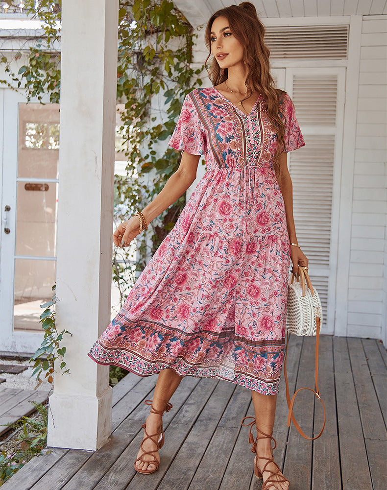 Hot Bohemian Summer Holiday Dresses-Dresses-Pink-S-Free Shipping Leatheretro
