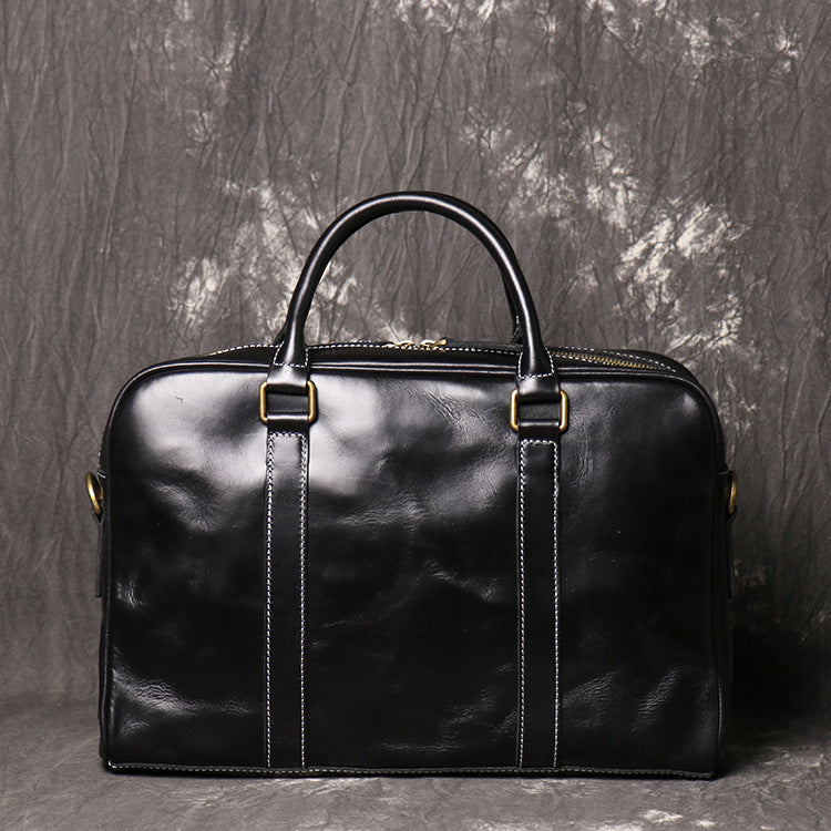 Retro Crazy Horse Leather Business Briefcase J1071-Leather Briefcase-Black-Free Shipping Leatheretro