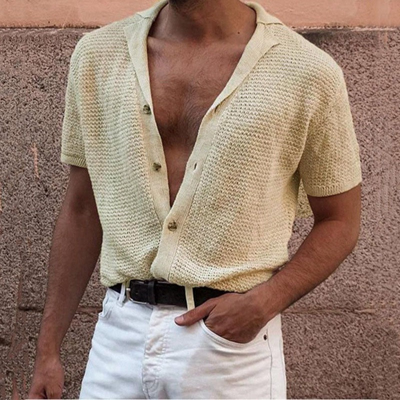 Summer Knitting T Shirts for Men-Shirts & Tops-Pink-M-Free Shipping Leatheretro