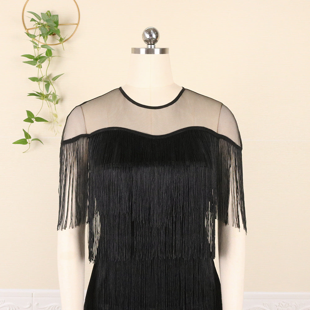 Designed Tassels Plus Sizes Party Dresses-Dresses-Black-L-Free Shipping Leatheretro