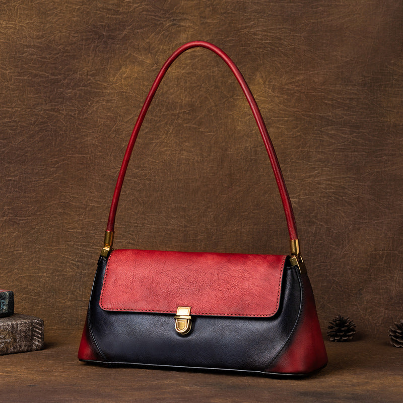 Vintage Simple Design Leather Baguette Bag 8103-Handbags-Red-Free Shipping Leatheretro