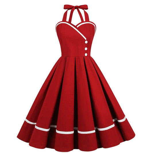 Vintage Sleeveless Halter Dresses-Dresses-Wine Red-S-Free Shipping Leatheretro