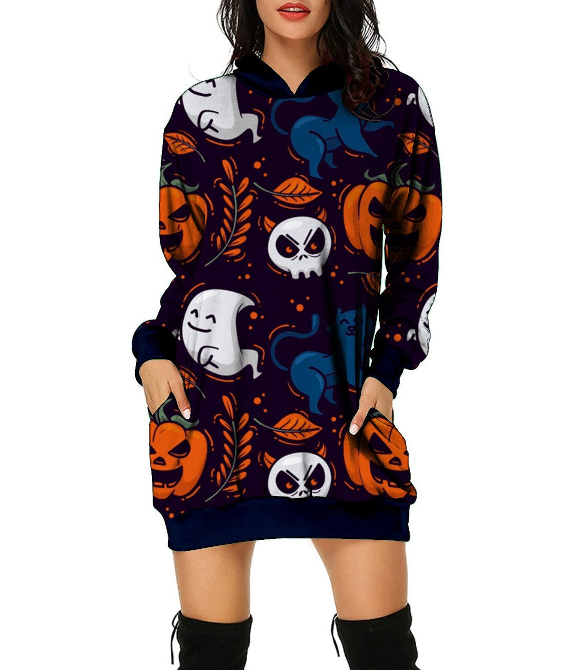 Halloween Pumpkin Design Pullover Hoodies for Women-Shirts & Tops-B-S-Free Shipping Leatheretro