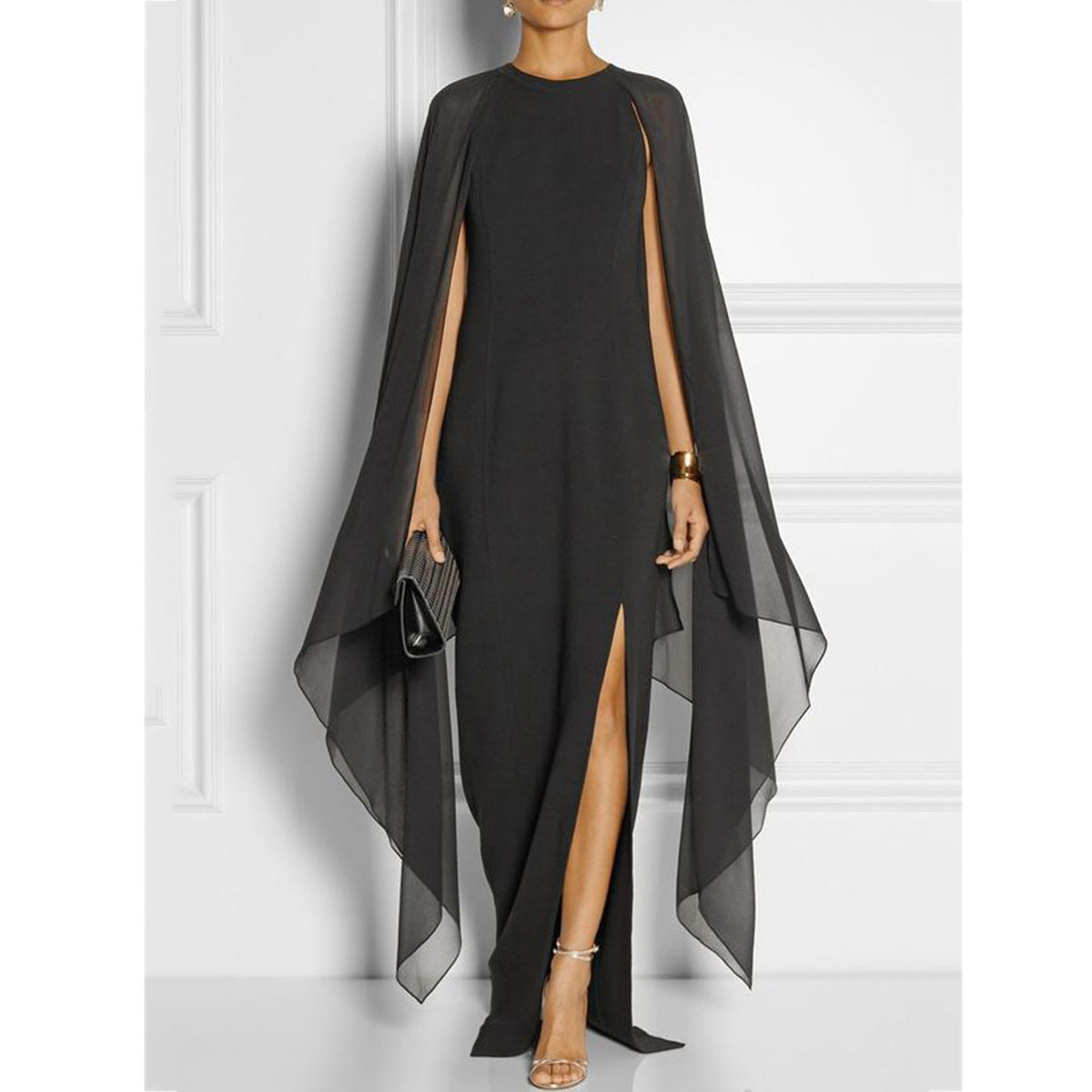 Fashion Chiffon Irregular Cape Dresses-Dresses-Black-S-Free Shipping Leatheretro