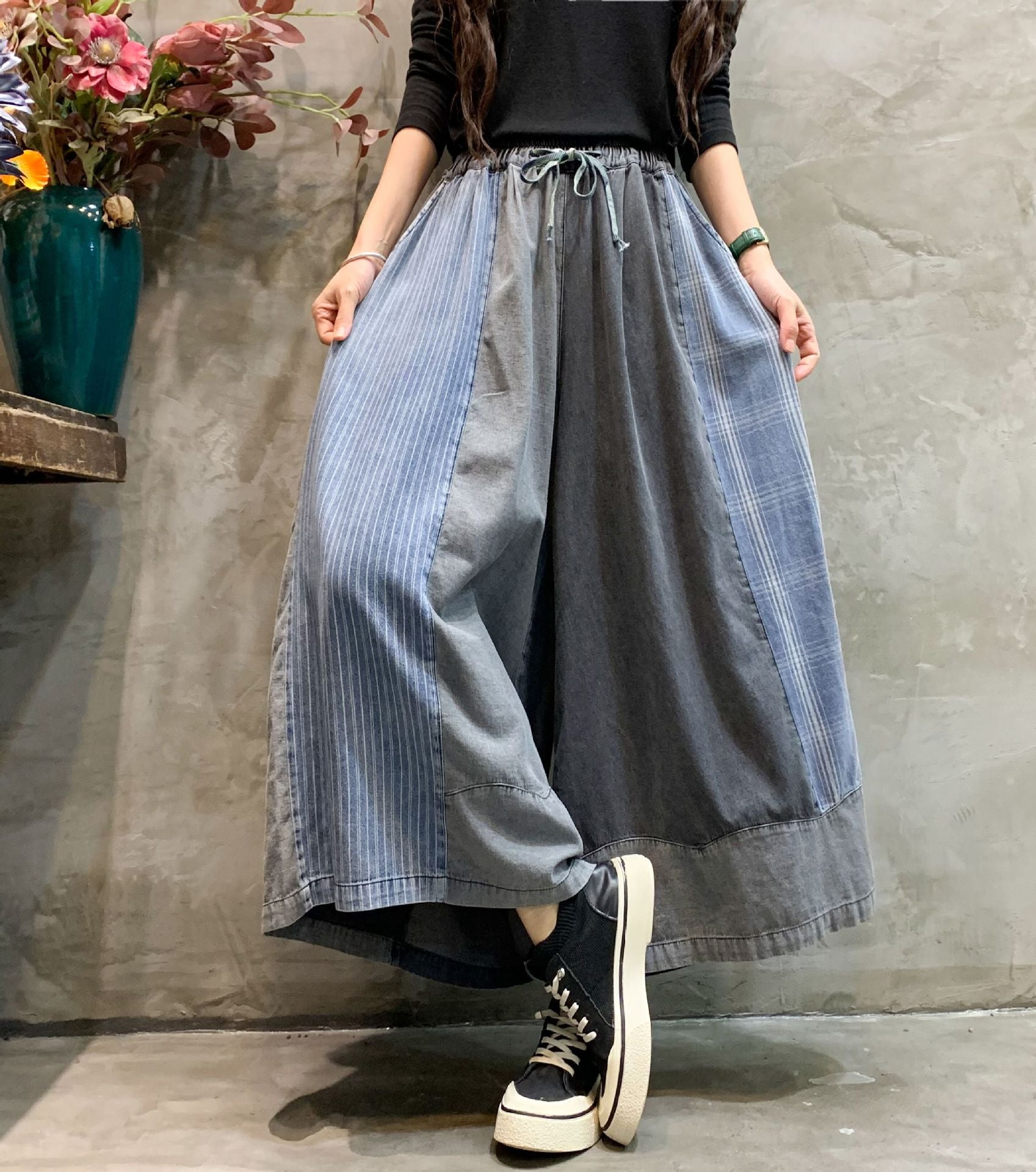 Fashion Old Style Wide Legs Pants Jeans-Pants-Blue-Color-Free Shipping Leatheretro