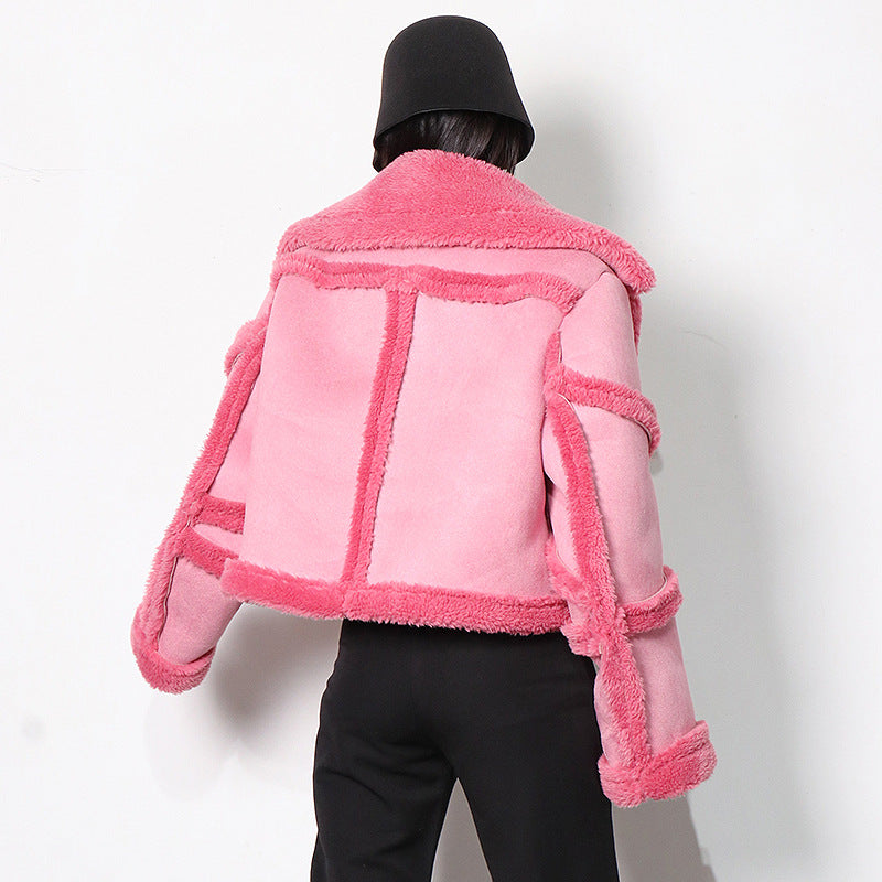 Luxury Designed Sherpa Short Jackets Coats for Women-Coats & Jackets-Pink-One Size-Free Shipping Leatheretro