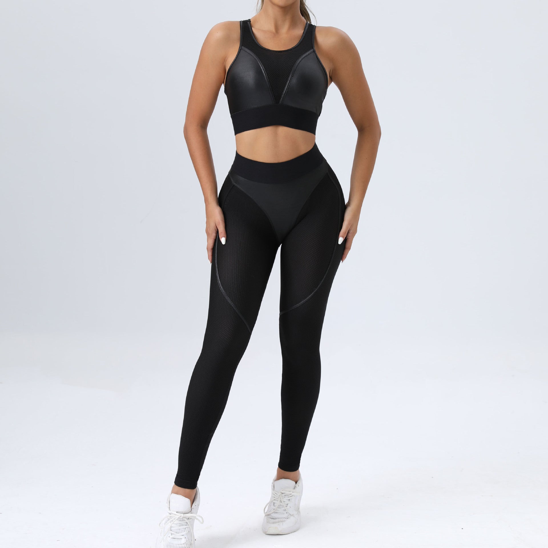 Sexy Black Two Pieces Sport Suits for Women-Activewear-Black-S-Free Shipping Leatheretro
